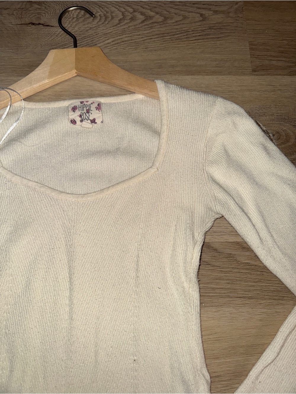 Cream Ribbed Square-Neck Top - Picture 3 of 5